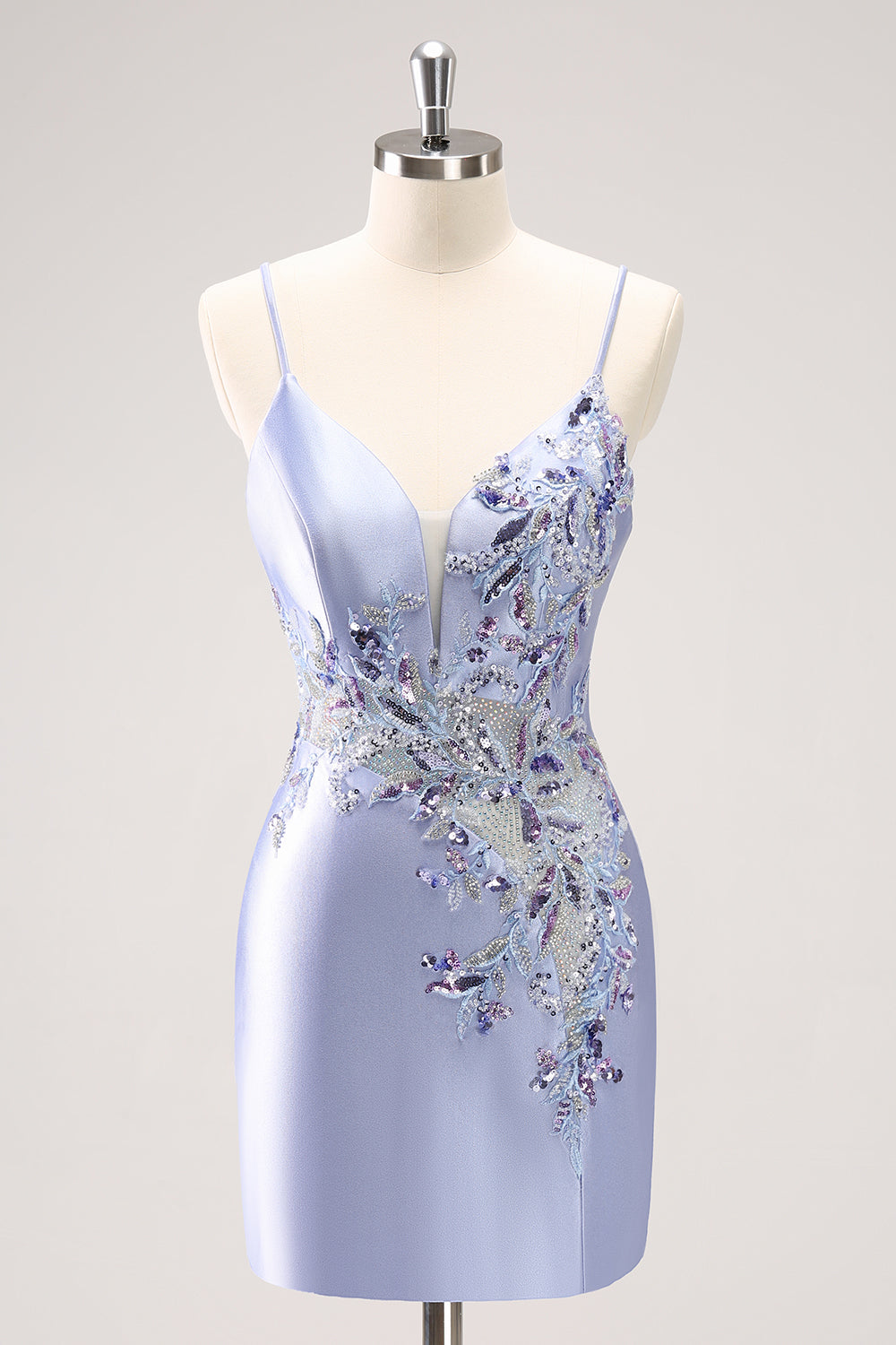 Sparkly Blue Spaghetti Straps Corset Sequin Tight Homecoming Dress with Beading Sexy