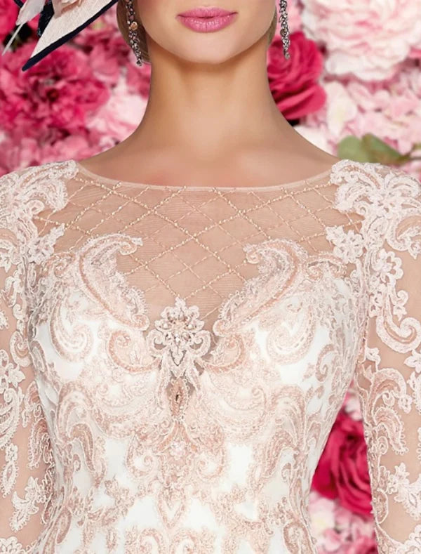 Sheath / Column Mother of the Bride Dress Wedding Guest Plus Size Sexy See Through Bateau Neck Knee Length Lace 3/4 Length Sleeve with Appliques Elegant