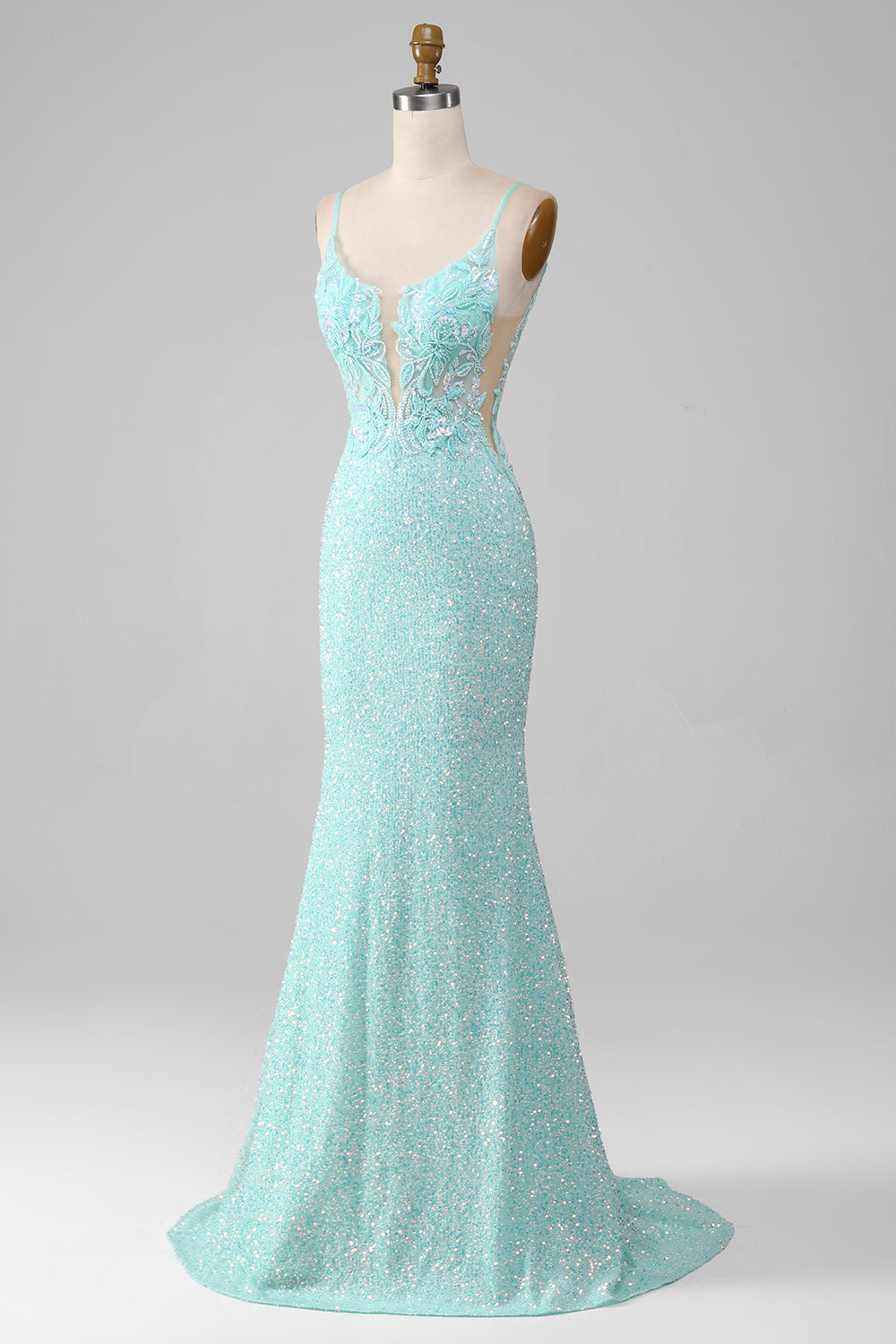 Sparkly Light Green Mermaid Long Prom Dress Open Back Beautiful