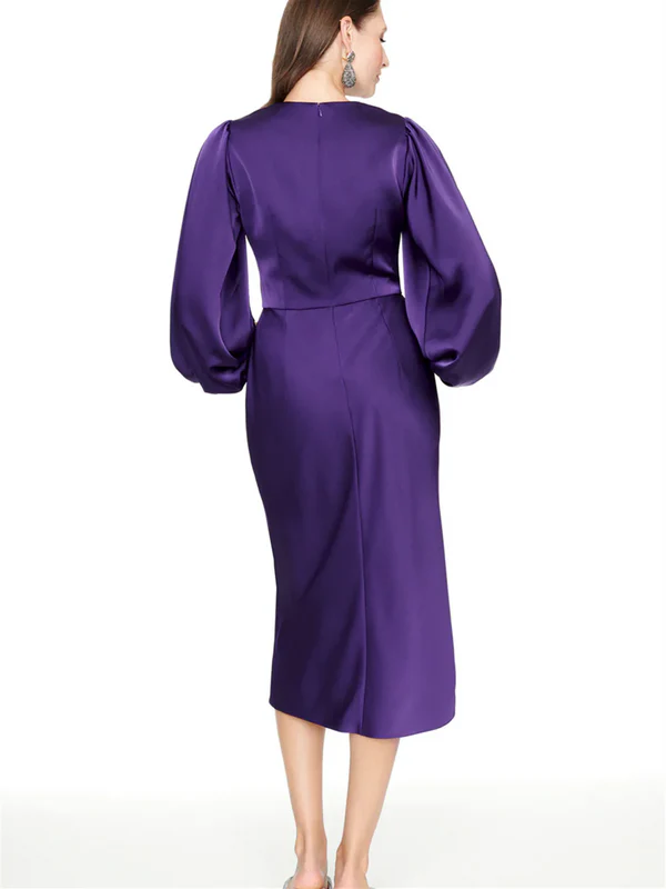 Slim fit/cylindrical V-neck tea length mother of the bride dresses Solid Color