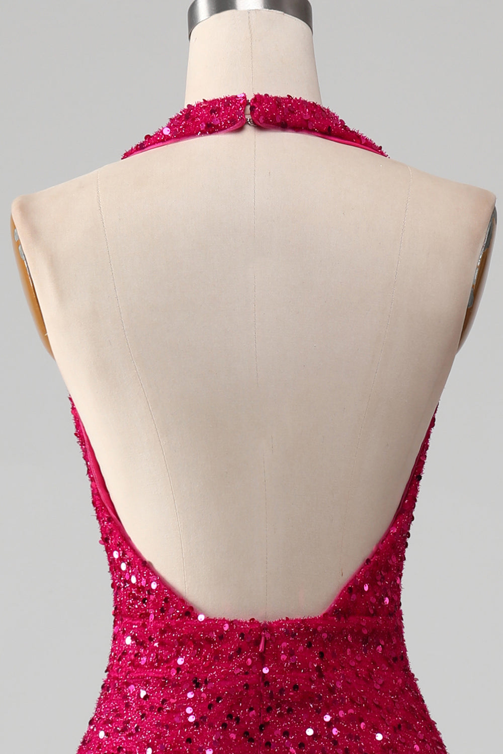 Fuchsia Mermaid Halter Sequin Prom Dress With Slit V-neck Sexy Sparkly Evening Dress