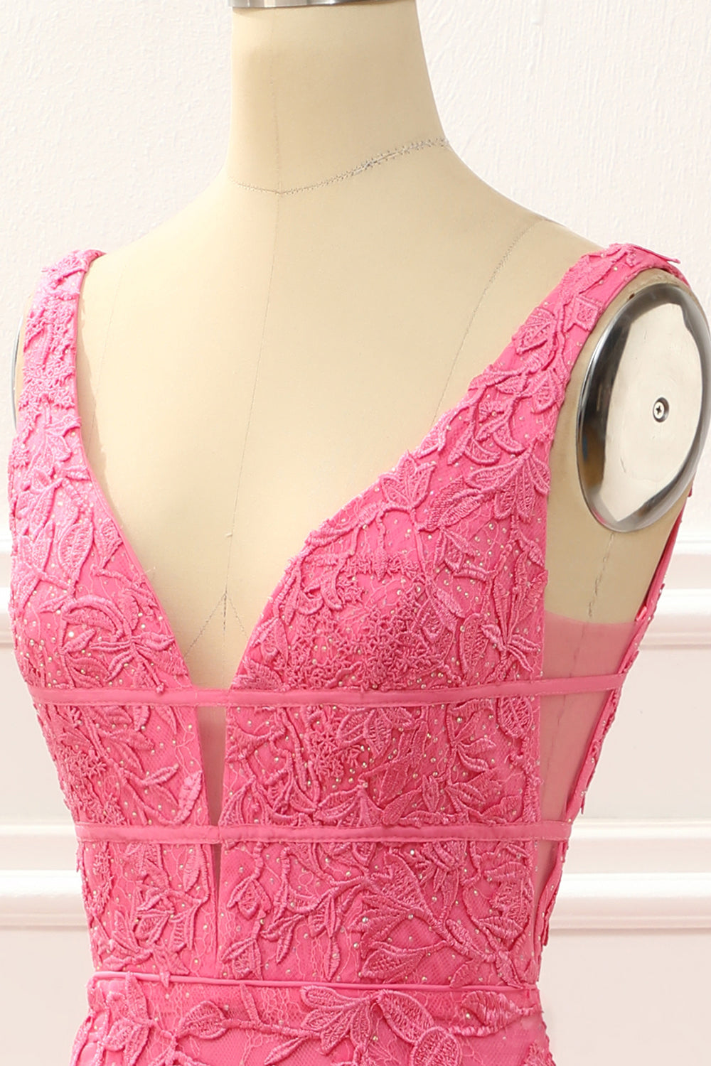 Hot Pink Tulle Mermaid Prom Dress With Appliques Floor Length Beautiful