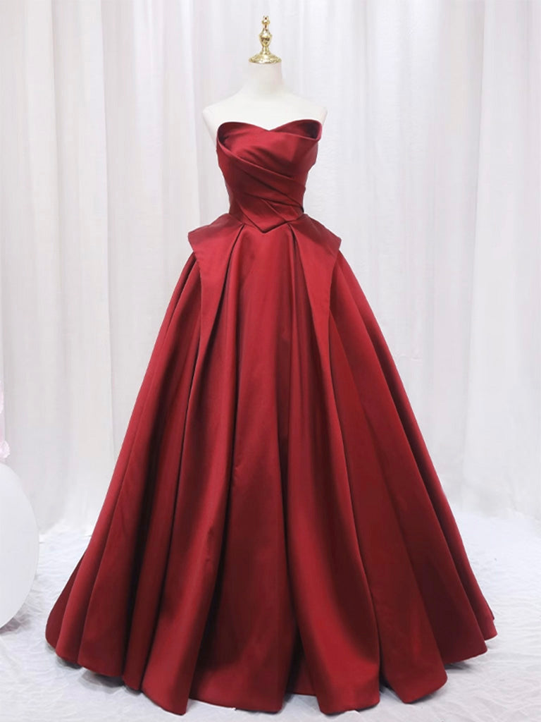 A-Line Satin Burgundy Long Prom Dress Formal Dress Off Shoulder Elegant Evening Dress