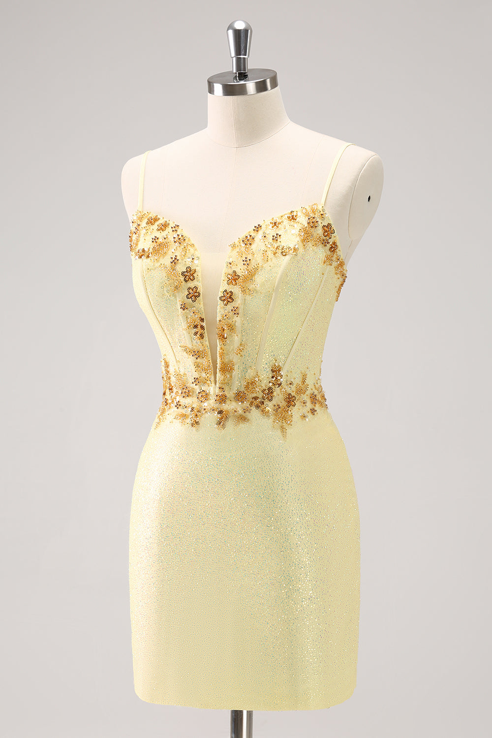 Sparkly Yellow Bodycon Corset Short Homecoming Dress with Beading Sexy