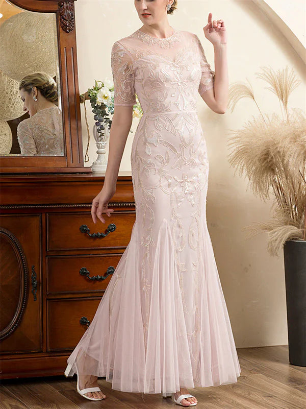 Horn/Mermaid Spoon Half Sleeve and Ankle Length Sticker Mother of the bride dresses Beautiful