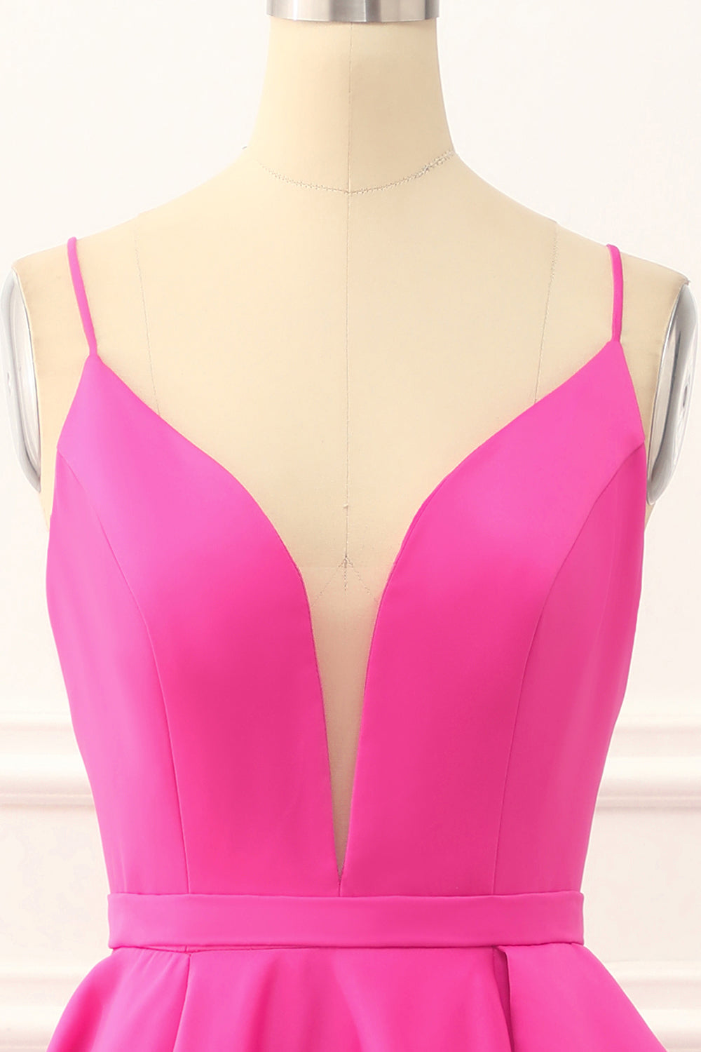 Hot Pink A-Line Satin Prom Dress With Slit Floor Length Solid Color Sexy