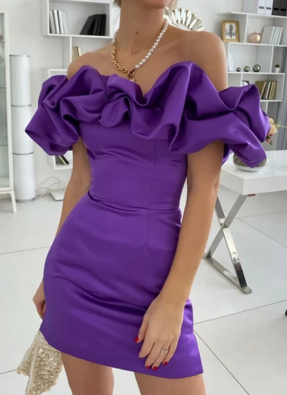 Elegant Sheath Off-the-Shoulder Short Prom Dress Charming Birthday Party Dress Lovely Graduation Dress Chic Homecoming Dress