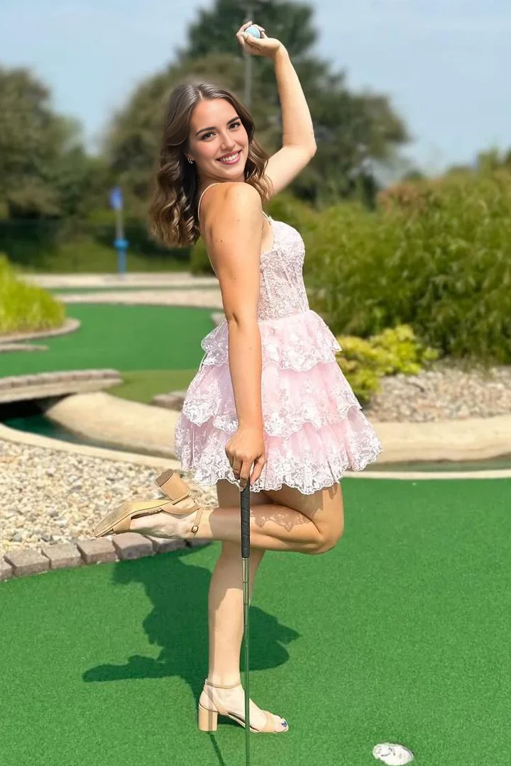 Sweetheart A-Line Spaghetti Straps Lace Short Prom Dress Charming Birthday Party Dress Lovely Graduation Dress Chic Homecoming Dress