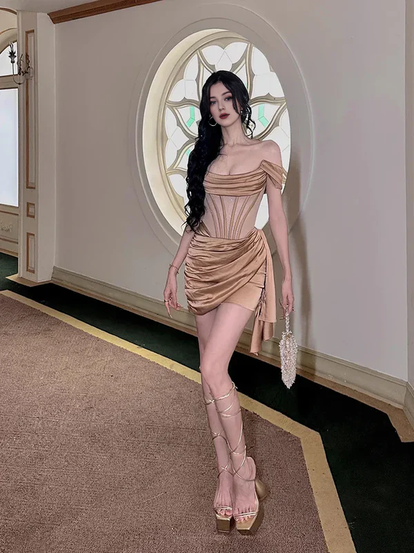 Sheath Off the Shoulder Satin Short Prom Dress Charming Birthday Party Dress Lovely Graduation Dress Chic Homecoming Dress