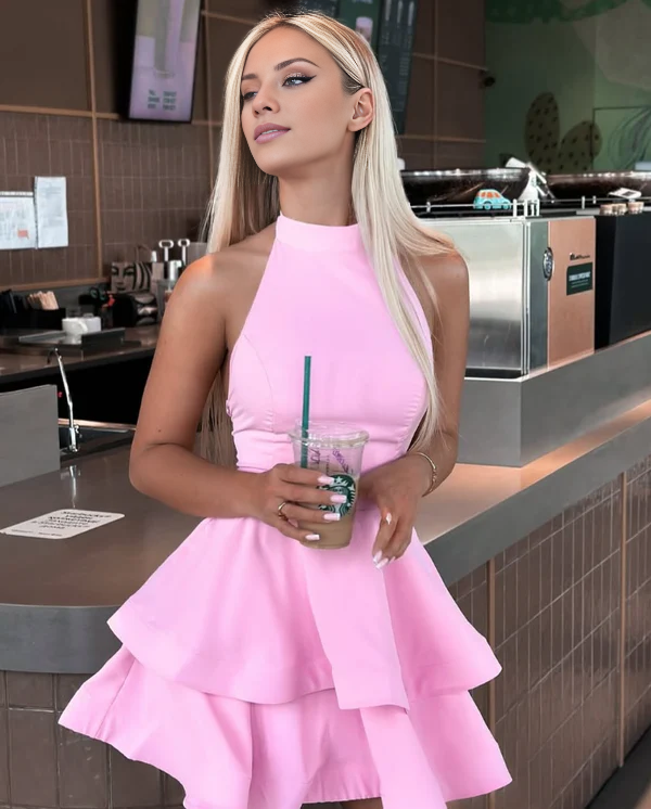 Cute A Line Halter Layered Short Prom Dress Charming Birthday Party Dress Lovely Graduation Dress Chic Homecoming Dress