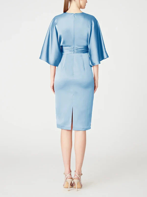 Slim fit/column V-neck mid sleeve knee length ruffled edge mother of the bride dresses Solid Color