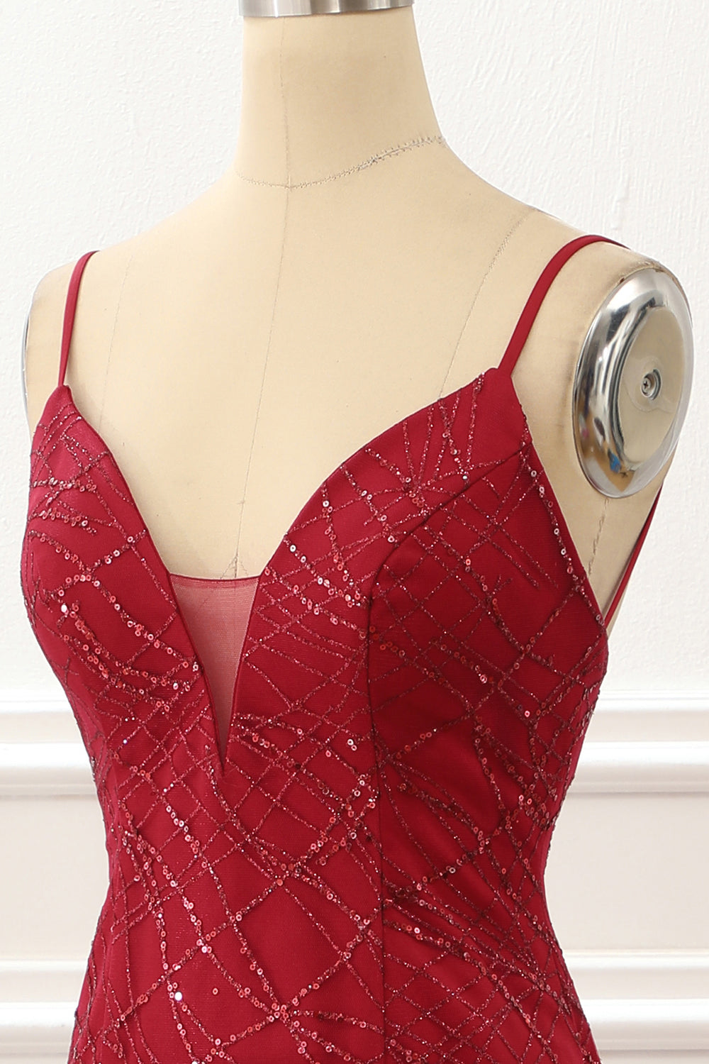 Dark Red Saprkly Mermaid Prom Dress With Slit Sexy Evening Dress