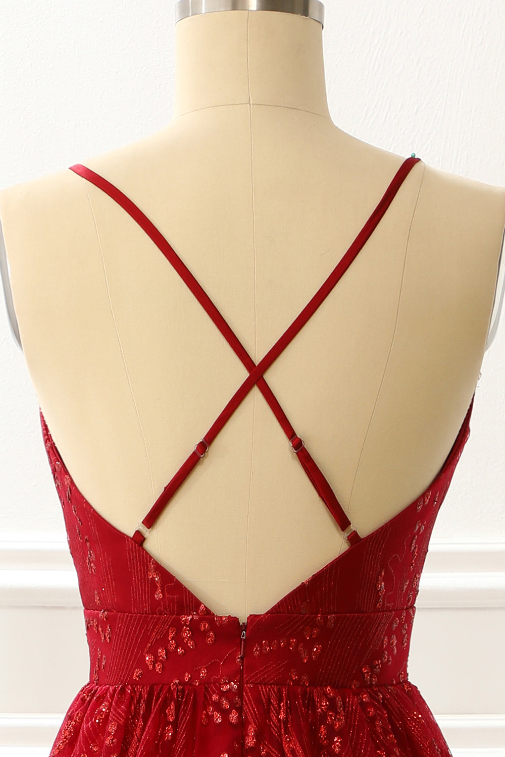 Spaghetti Straps Burgundy A Line Princess Prom Dress V-neck Sexy