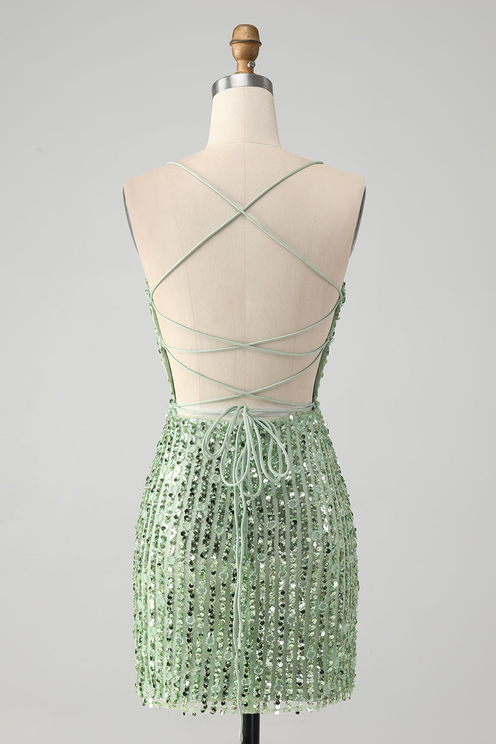 Stylish Green Sheath Criss Cross Back Short Homecoming Dress with Sequins Sparkly Prom Dress