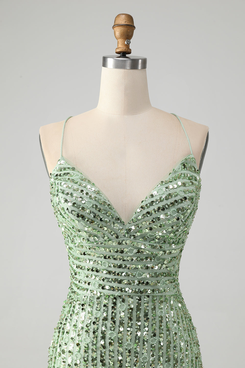 Stylish Green Sheath Criss Cross Back Short Homecoming Dress with Sequins Sparkly Prom Dress