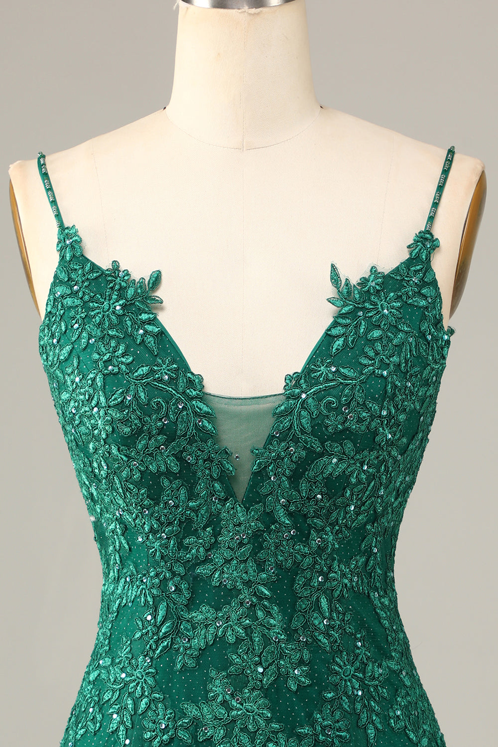 Dark Green Sheath Spaghetti Straps Beaded Short Homecoming Dress with Appliques Sexy