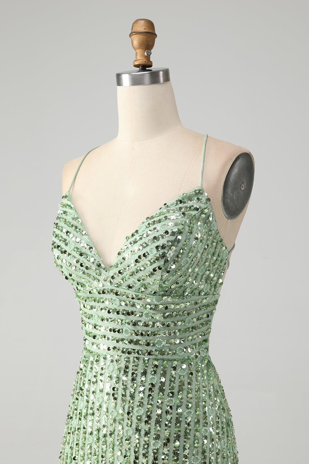 Stylish Green Sheath Criss Cross Back Short Homecoming Dress with Sequins Sparkly Prom Dress
