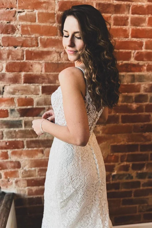 White Lace Sweetheart Sleeveless Mermaid Long Wedding Dress Elegant