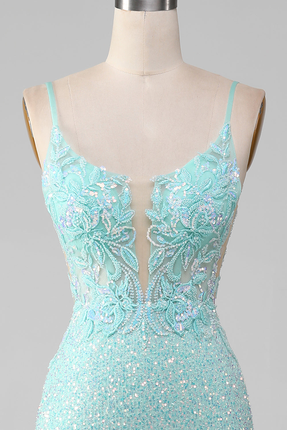 Sparkly Light Green Mermaid Long Prom Dress Open Back Beautiful