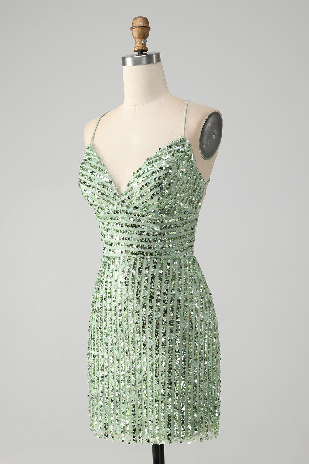 Stylish Green Sheath Criss Cross Back Short Homecoming Dress with Sequins Sparkly Prom Dress