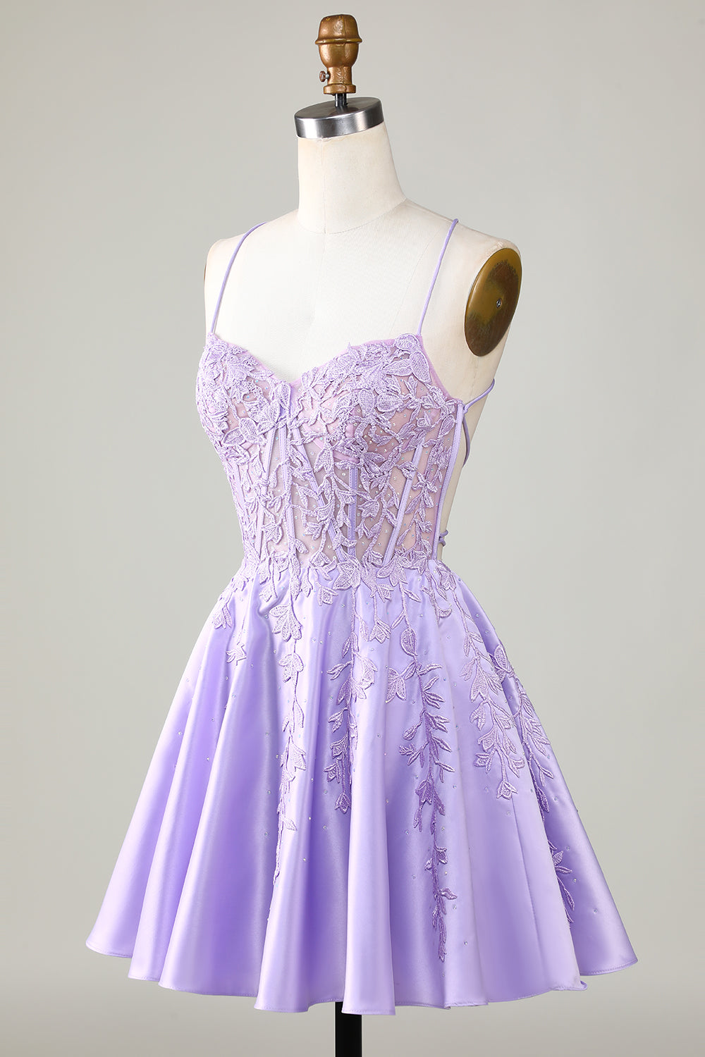 Light Purple Corset A-Line Satin Short Homecoming Dress with Lace Beautiful