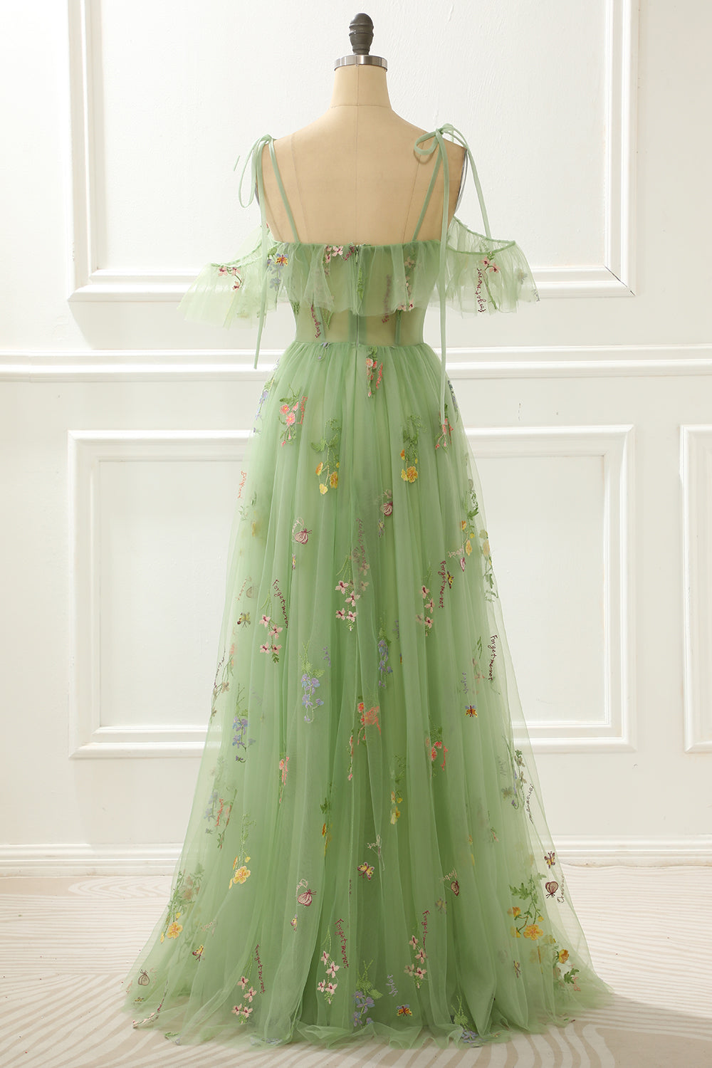 A-Line Embroidery Green Prom Dress With Slit Floor Length Beautiful