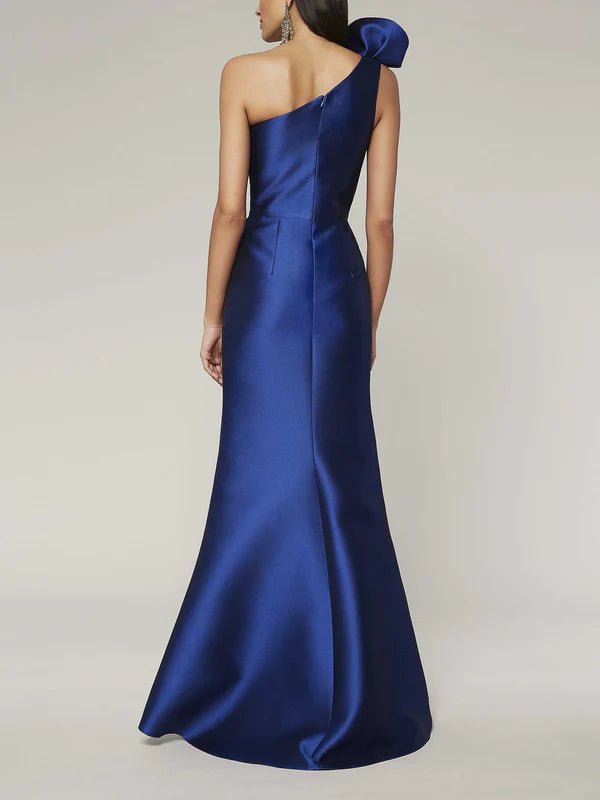 A-line/Princess One Shoulder Sleeveless Floor Slit Mother of the bride dresses Royal Blue