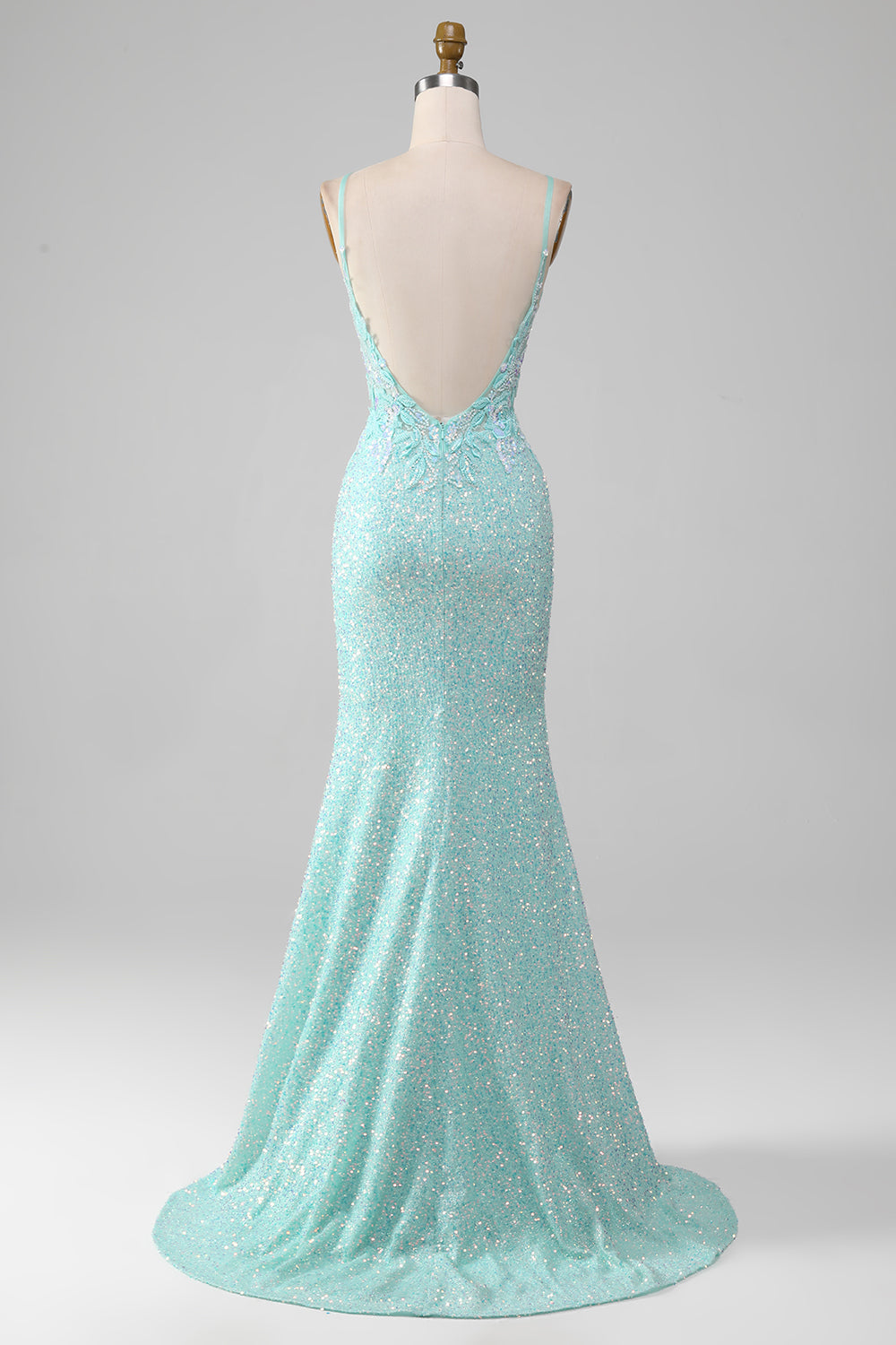 Sparkly Light Green Mermaid Long Prom Dress Open Back Beautiful