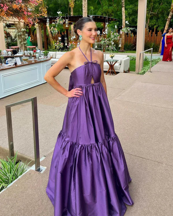 Purple Halter A-Line Formal Party Dress Evening Dress Floor Length Charming Formal Dress