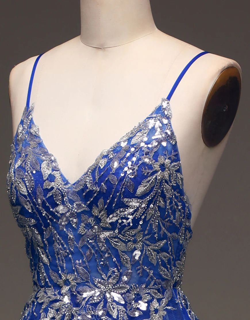 A Line Spaghetti Straps  Long Prom Dress with Appliques