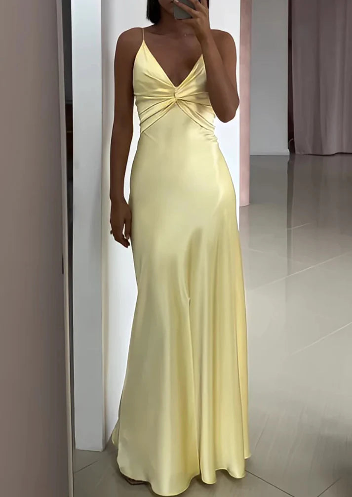 V Neck Yellow Sheath Long Prom Dress Formal Party Dress Charming Evening Dress