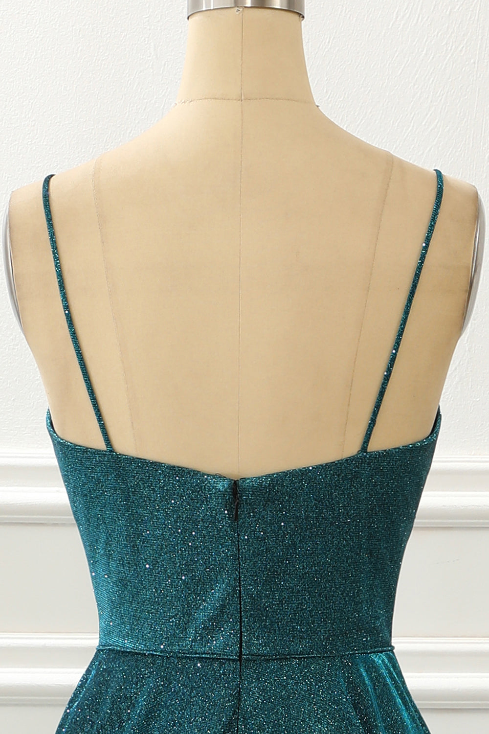 Spaghetti Straps Blue Long Sparkly Prom Dress V-neck Sexy Beautiful