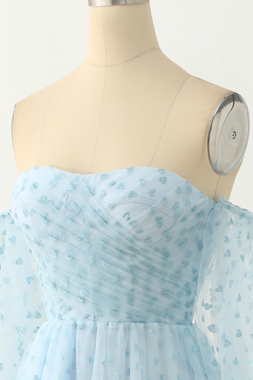 Sky Blue Tulle Off The Shoulder Long Prom Dress Floor Length Beautiful