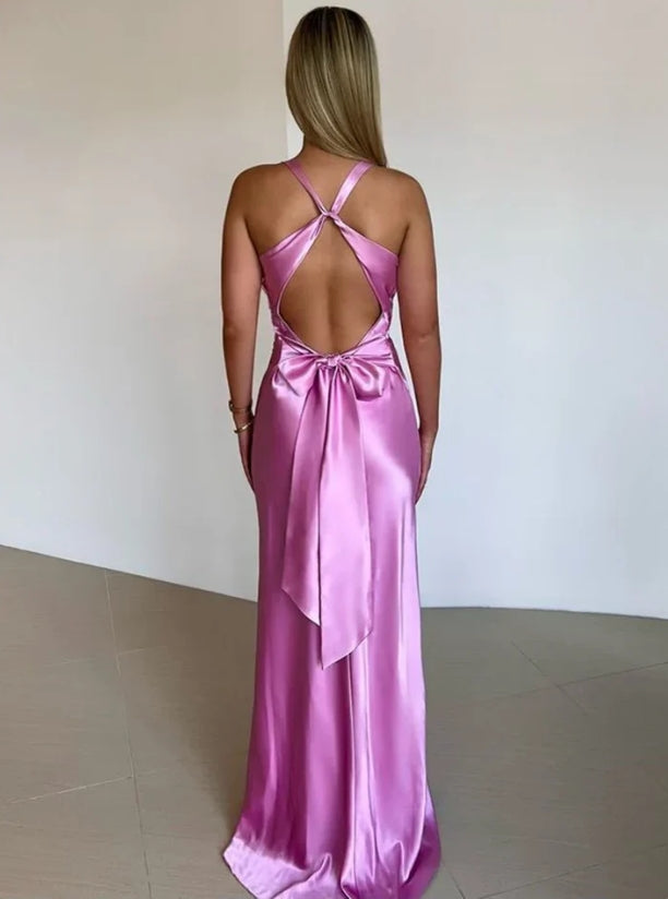 Elegant Gowns Evening Dresses Halter Pink V Neck Long Prom Dress Formal Party Dress Charming
