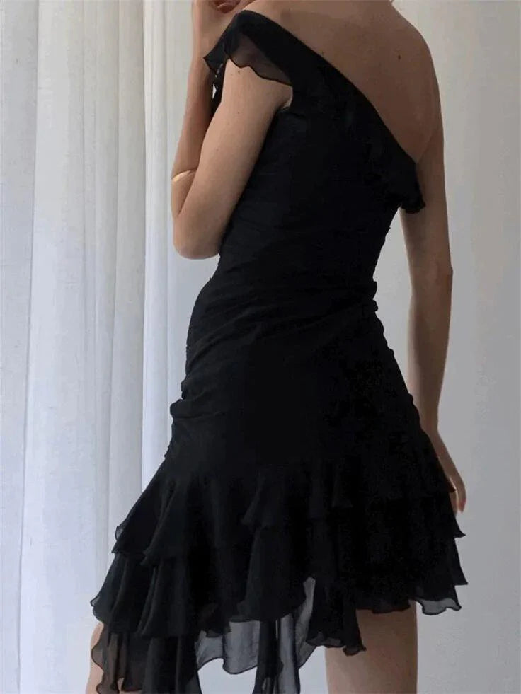 Black One Shoulder Sheath Ruffles Short Party Dress Hoco Dress Formal Dress