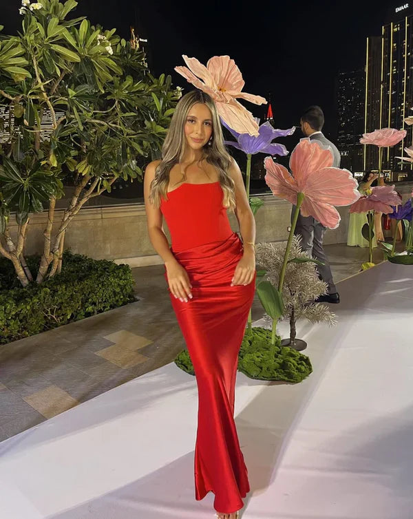 Charming Red Strapless Mermaid Long Evening Party Dress Off Shoulder Formal Dress