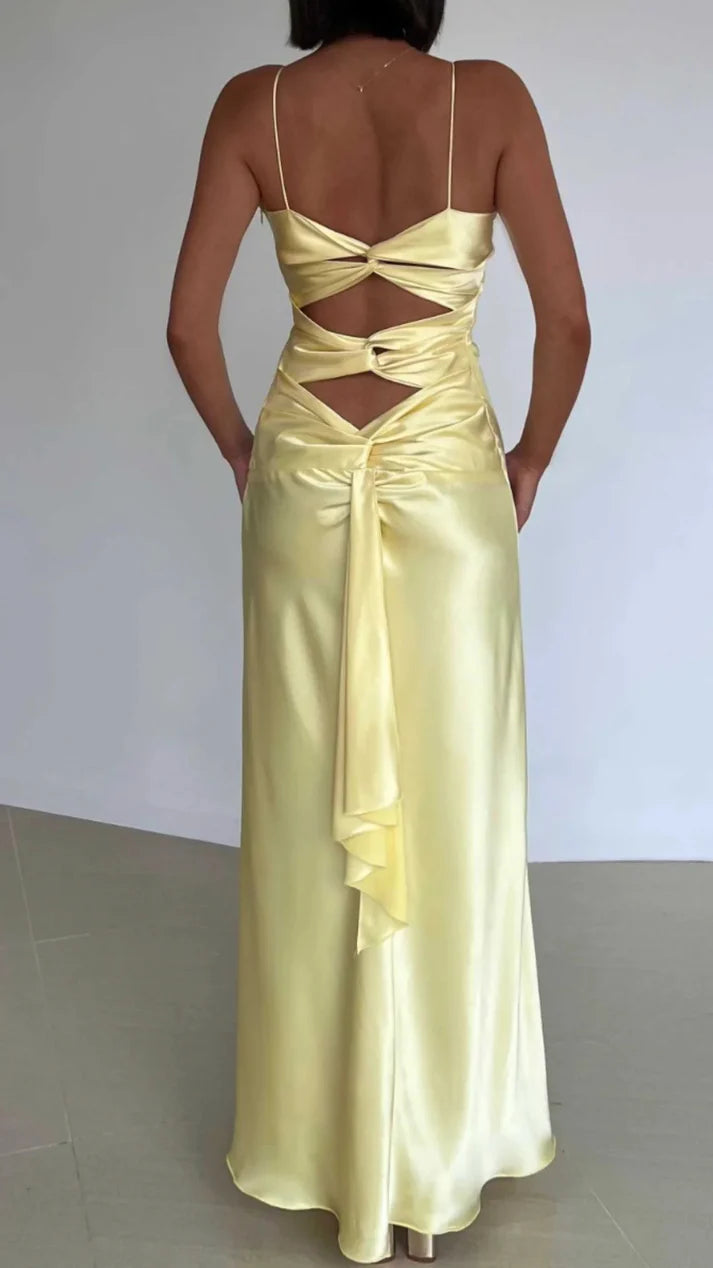 V Neck Yellow Sheath Long Prom Dress Formal Party Dress Charming Evening Dress