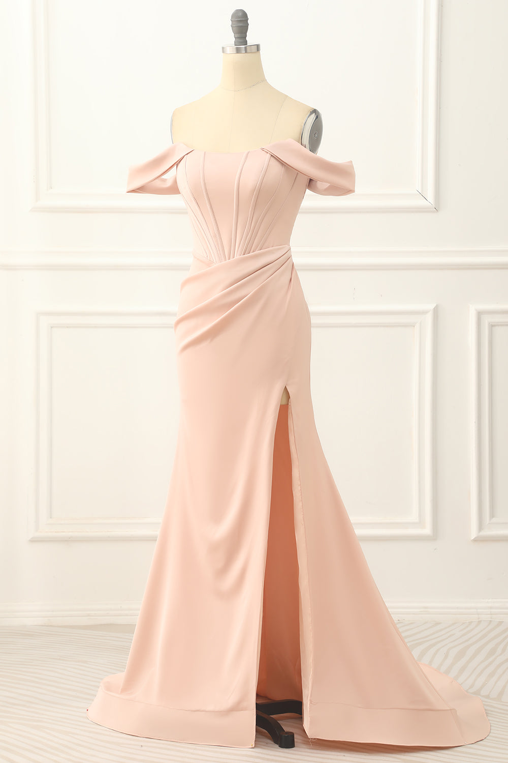 Blush Off The Shoulder Mermaid Prom Dress With Slit Beautiful