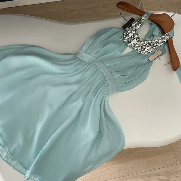 Elegant A Line Halter Sleeveless Short Prom Dress Charming Birthday Party Dress Lovely Graduation Dress Chic Homecoming Dress