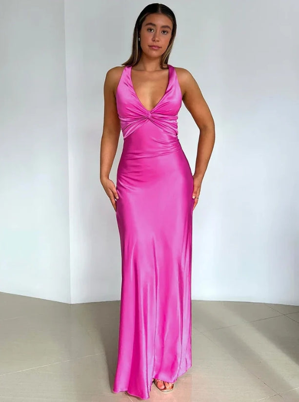 Elegant Gowns Evening Dresses Halter Pink V Neck Long Prom Dress Formal Party Dress Charming