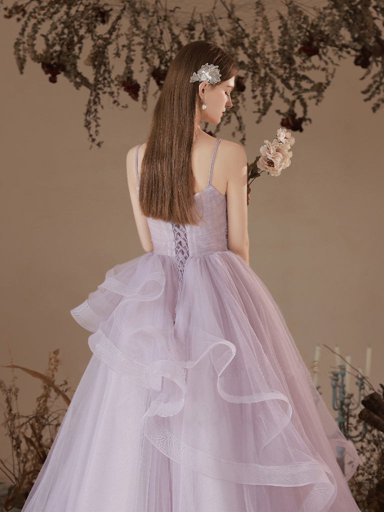 Light Purple A Line Tulle Long Prom Dress Formal Dress december wedding guest dress