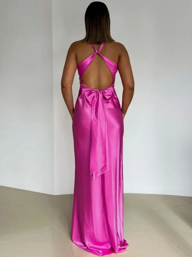 Elegant Gowns Evening Dresses Halter Pink V Neck Long Prom Dress Formal Party Dress Charming