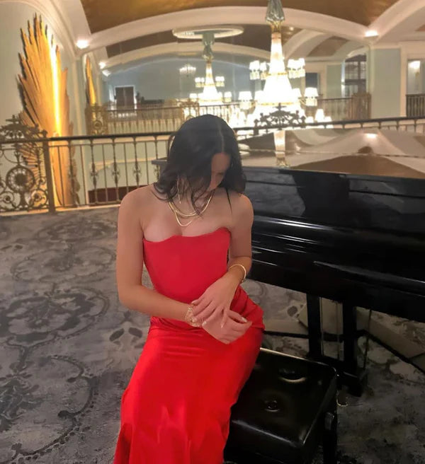Charming Red Strapless Mermaid Long Evening Party Dress Off Shoulder Formal Dress