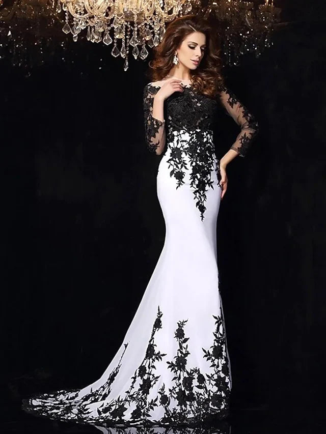Wedding Dresses Ball Gown Bateau Neck Lace Tulle Lace Over Satin Long Sleeve Sexy Black Illusion Sleeve with Appliques