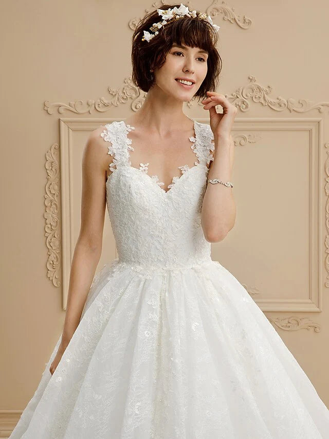 Ball Gown Wedding Dresses Sweetheart Neckline Tulle All Over Lace Regular Straps Glamorous Illusion Detail with Lace