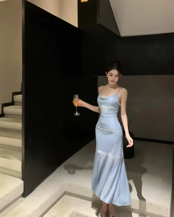 Charming Mermaid Spaghetti Straps Sleeveless Prom Dress Elegant Evening Party Dress Shiny Vacation Dress