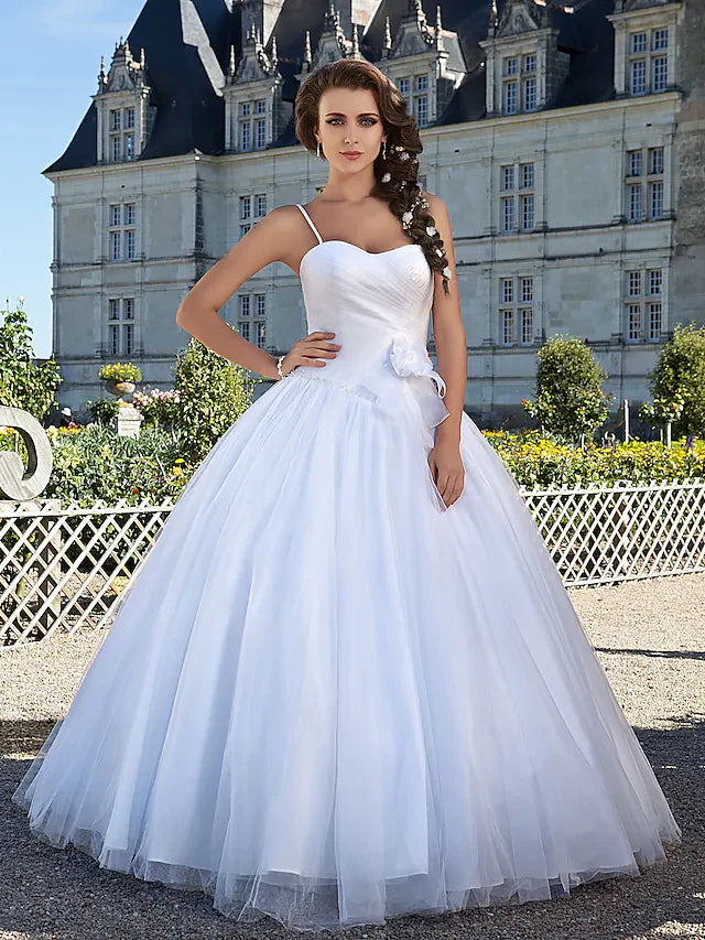 Ball Gown Wedding Dresses Sweetheart Neckline Floor Length Tulle Spaghetti Straps  Sleeveless