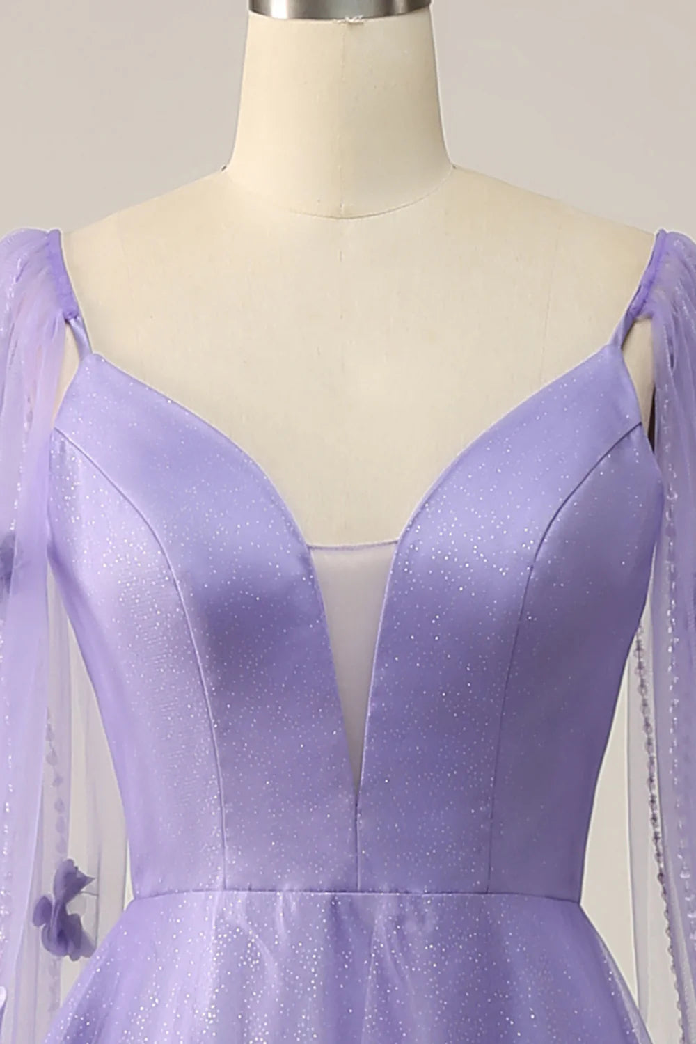 Tulle Low V Neck Sweep/Brush Train Prom Dresses Dress With 3D Flowers Beautiful