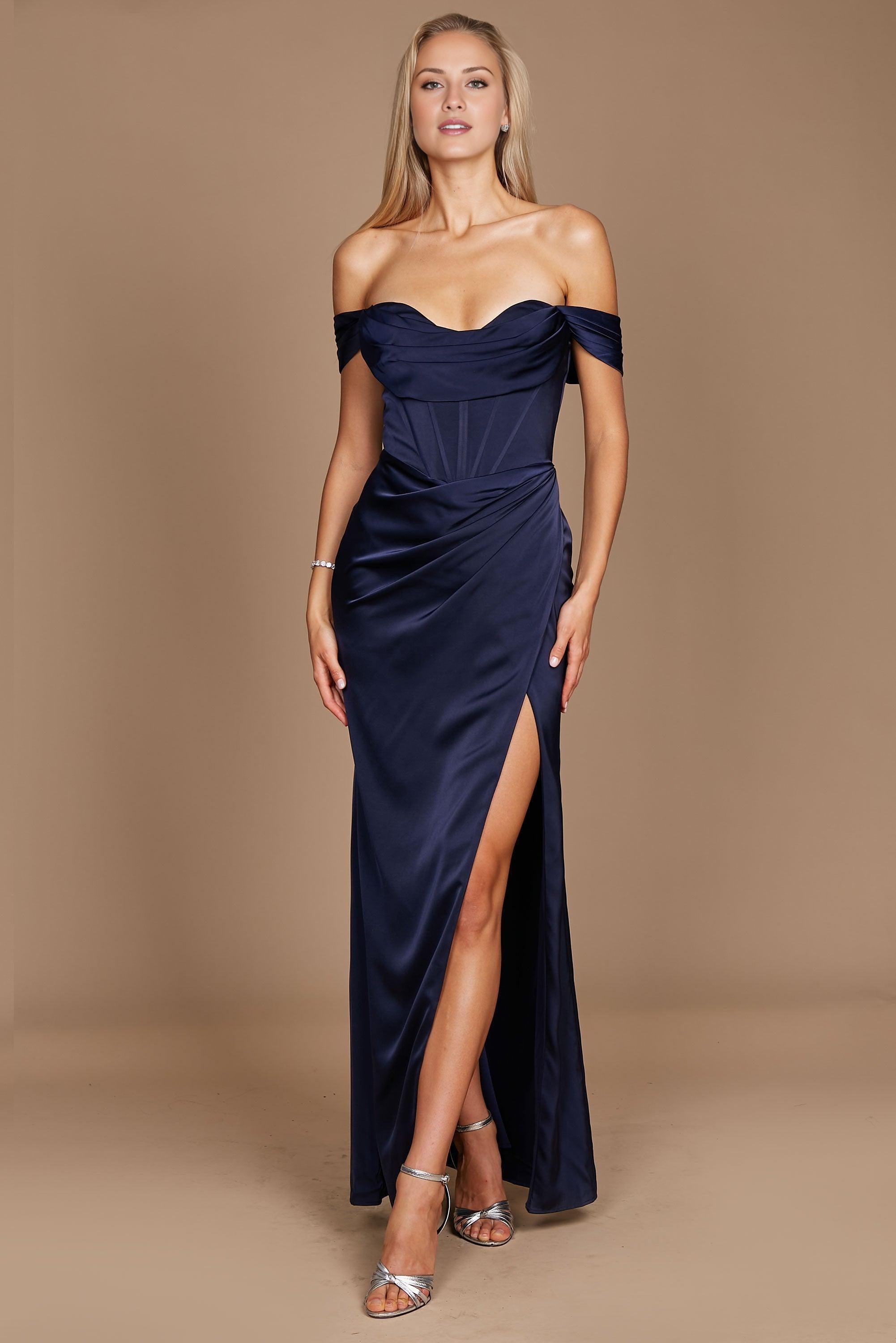 Women's Formal Dresses Elegant Long Prom Gowns Evening Dresses Floor Length Satin with Ruched Slit