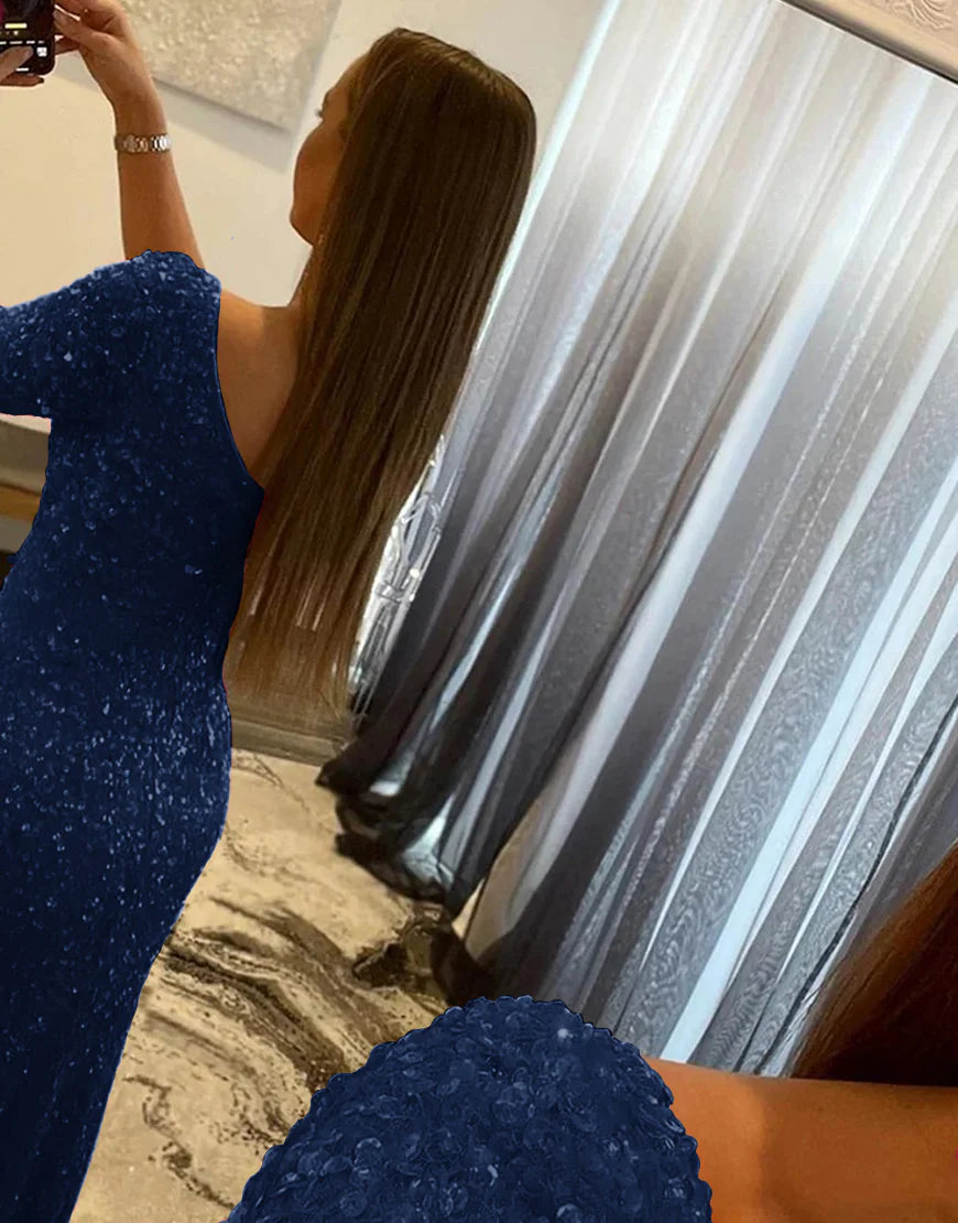 Sheath One Shoulder Sequins Prom Dress With Slit